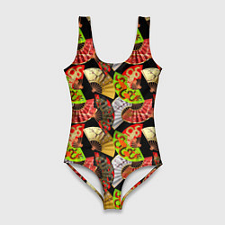 Купальник-боди 3D женский Веера с драконами, цвет: 3D-принт