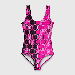Купальник-боди 3D женский Техно-киберпанк шестиугольники розовый и чёрный с, цвет: 3D-принт