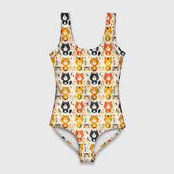 Купальник-боди 3D женский Разноцветные котята ретро узор, цвет: 3D-принт