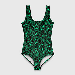 Купальник-боди 3D женский Чёрно-зелёный абстрактная текстура, цвет: 3D-принт