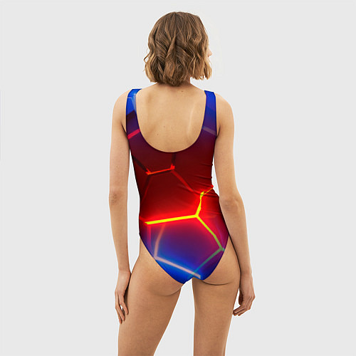 Женский купальник-боди Светящиеся лавой неоновые плиты в разломе / 3D-принт – фото 4