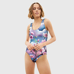 Купальник-боди 3D женский Облака цветов сакуры, цвет: 3D-принт — фото 2