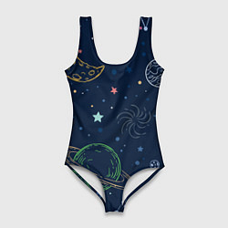 Купальник-боди 3D женский Планеты и созвездия в космосе, цвет: 3D-принт