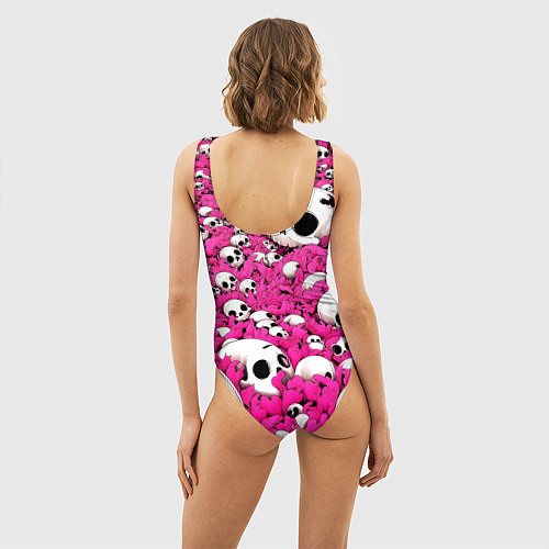 Женский купальник-боди Черепа в бордовой траве / 3D-принт – фото 4
