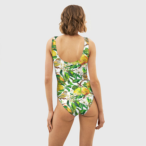 Женский купальник-боди Груша и птичка зеленушка / 3D-принт – фото 4