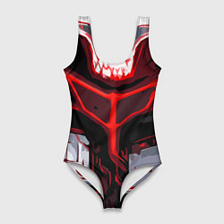 Купальник-боди 3D женский Red stripes on a black and white background, цвет: 3D-принт