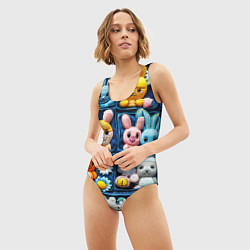 Купальник-боди 3D женский Пэчворк с зайцами, цвет: 3D-принт — фото 2