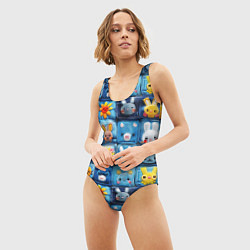 Купальник-боди 3D женский Пэчворк с кроликами, цвет: 3D-принт — фото 2