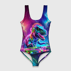 Купальник-боди 3D женский Tyrannosaur DJ - neon glow, цвет: 3D-принт
