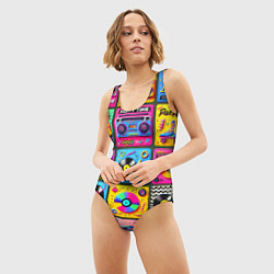 Купальник-боди 3D женский Вибрации 90-х вечеринка в стиле ретро, цвет: 3D-принт — фото 2