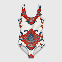 Женский купальник-боди Узор красно-синий на белом фоне