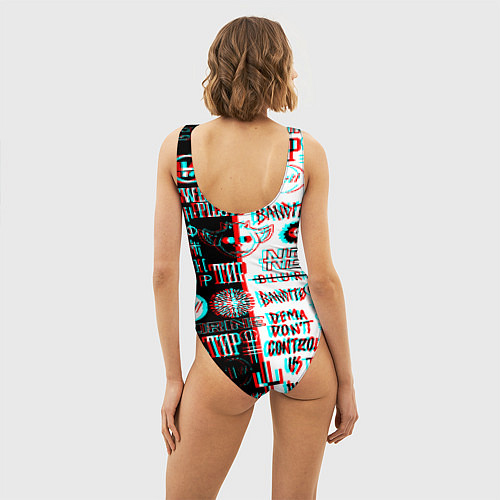 Женский купальник-боди Twenty one pilots glitch pattern / 3D-принт – фото 4