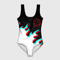 Женский купальник-боди Нирвана глитч огонь