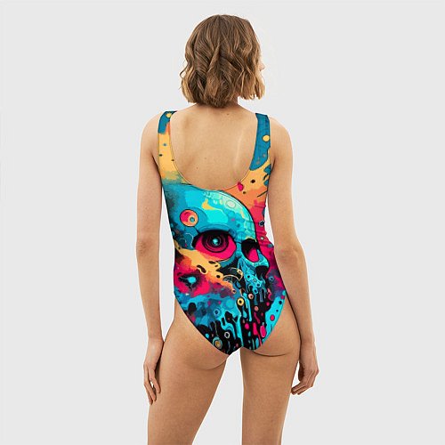 Женский купальник-боди Абстракция с черепом - нейроарт / 3D-принт – фото 4