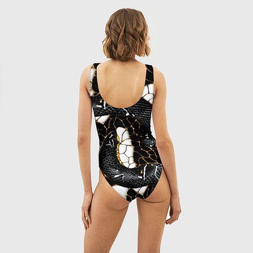 Женский купальник-боди Змеиная черно-белая абстракция / 3D-принт – фото 4