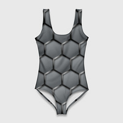 Купальник-боди 3D женский Стальные шестигранники на сером фоне, цвет: 3D-принт