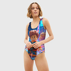 Купальник-боди 3D женский Roblox в неоновом городе, цвет: 3D-принт — фото 2