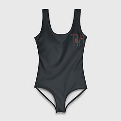 Купальник-боди 3D женский Татьяна - красная вязью надпись, цвет: 3D-принт