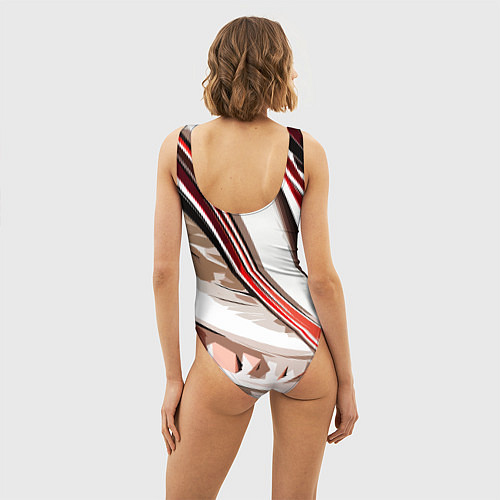 Женский купальник-боди Волнистая бело-красная абстракция / 3D-принт – фото 4