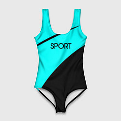 Купальник-боди 3D женский Sport неоновый голубой с чёрным, цвет: 3D-принт