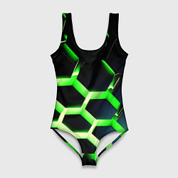 Купальник-боди 3D женский Neon Honeycombs, цвет: 3D-принт