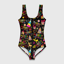 Купальник-боди 3D женский Merry Christmas - паттерн, цвет: 3D-принт