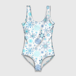 Купальник-боди 3D женский Бирюзовые снежинки, цвет: 3D-принт