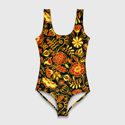 Купальник-боди 3D женский Цветочный золотой узор, цвет: 3D-принт