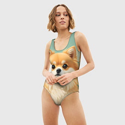 Купальник-боди 3D женский Шпиц и пальмы, цвет: 3D-принт — фото 2