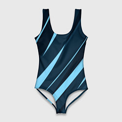 Купальник-боди 3D женский Тёмный бирюзовый контрастные полосы, цвет: 3D-принт