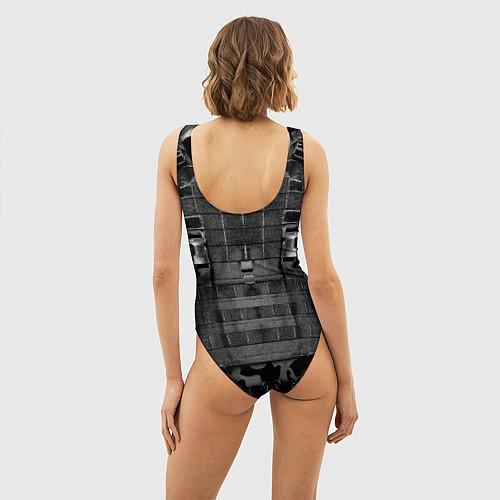 Женский купальник-боди Бронежилет - черный камуфляж / 3D-принт – фото 4