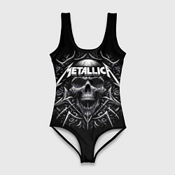 Женский купальник-боди Metallica - a skull with roses and thorns