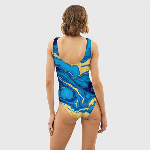 Женский купальник-боди Синий мрамор с золотом / 3D-принт – фото 4