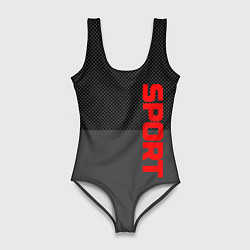 Купальник-боди 3D женский Sport красными на сером, цвет: 3D-принт