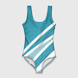 Купальник-боди 3D женский Бело-голубой абстракция с полосами, цвет: 3D-принт