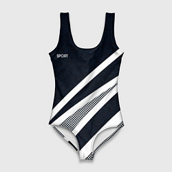 Купальник-боди 3D женский Sport тёмно-синий с полосами, цвет: 3D-принт