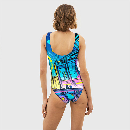 Женский купальник-боди Космический город / 3D-принт – фото 4