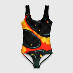 Купальник-боди 3D женский Оранжевые разломы текстура, цвет: 3D-принт