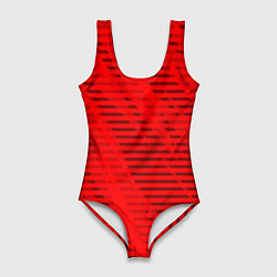 Купальник-боди 3D женский Красный полосатый, цвет: 3D-принт