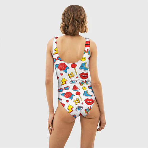 Женский купальник-боди Паттерн с яркими молодежными стикерами / 3D-принт – фото 4