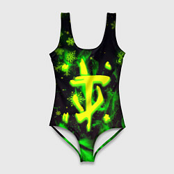 Купальник-боди 3D женский Doom кислотный снег в огне лого, цвет: 3D-принт