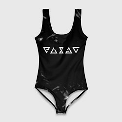 Купальник-боди 3D женский Ведьмак лого серые краски, цвет: 3D-принт