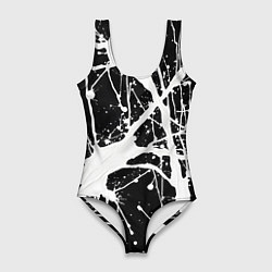 Купальник-боди 3D женский Брызги белой краски, цвет: 3D-принт