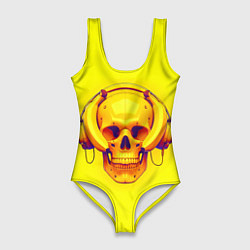 Купальник-боди 3D женский Yellow bananas skull - cyberpunk, цвет: 3D-принт