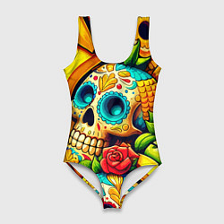 Женский купальник-боди Colorfull skulls and bananas - pop art pattern