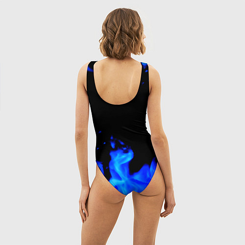 Женский купальник-боди Киберпанк голубой огонь / 3D-принт – фото 4
