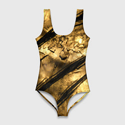 Купальник-боди 3D женский Золото с черной текстурой, цвет: 3D-принт