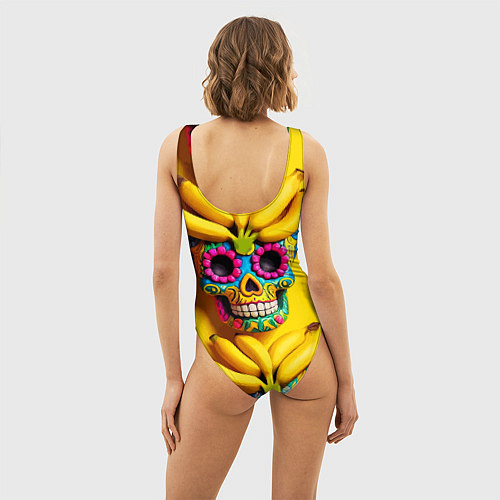 Женский купальник-боди Мексиканские черепа и бананы - паттерн / 3D-принт – фото 4