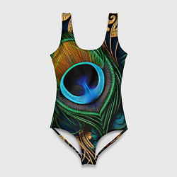 Женский купальник-боди Узоры и перья павлина