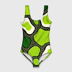 Женский купальник-боди Зеленая абстракция с кругами